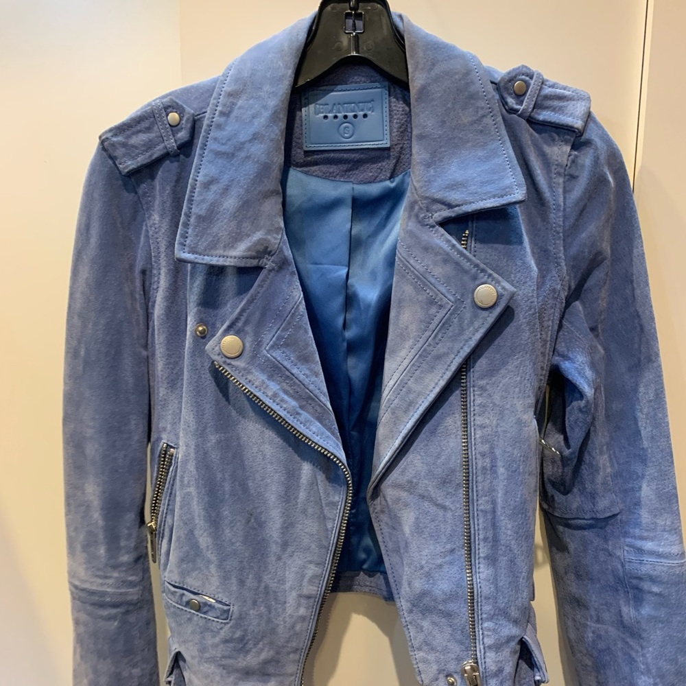 Blue biker jacket suede jacket velvet leather jacket